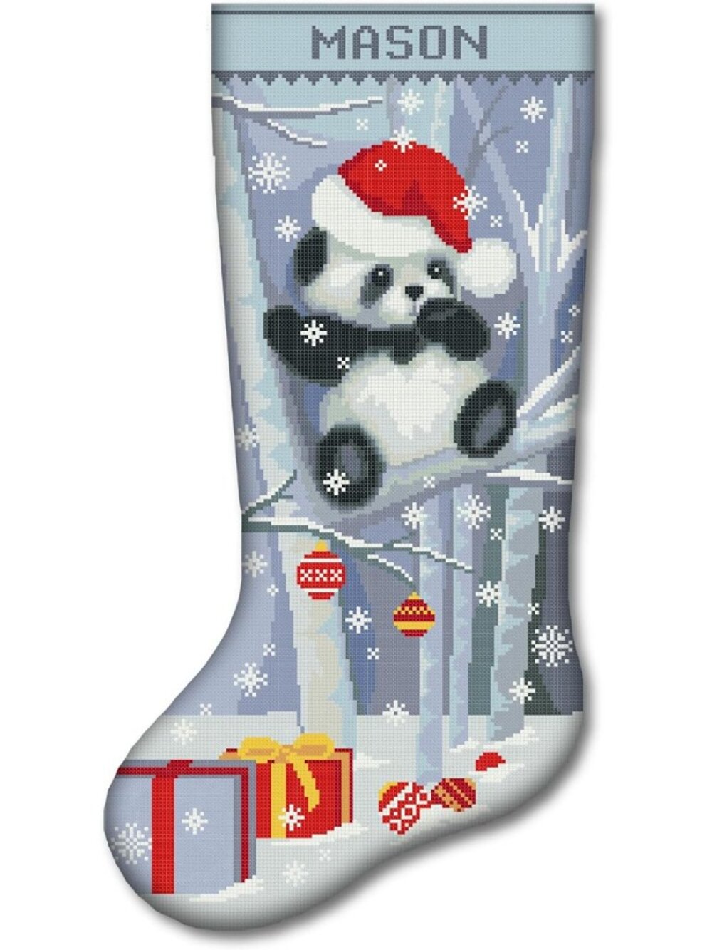 Personalized Christmas Stockings Cross Stitch Kit - Cute Panda Design for